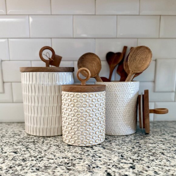 Textured Stoneware Canister Set - Picture 1 of 9